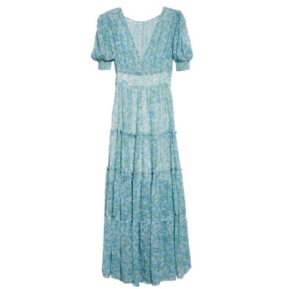 BYTIMO Blue Floral Tiered Chiffon Maxi DRESS -  NWT Size Medium - Picture 4 of 12